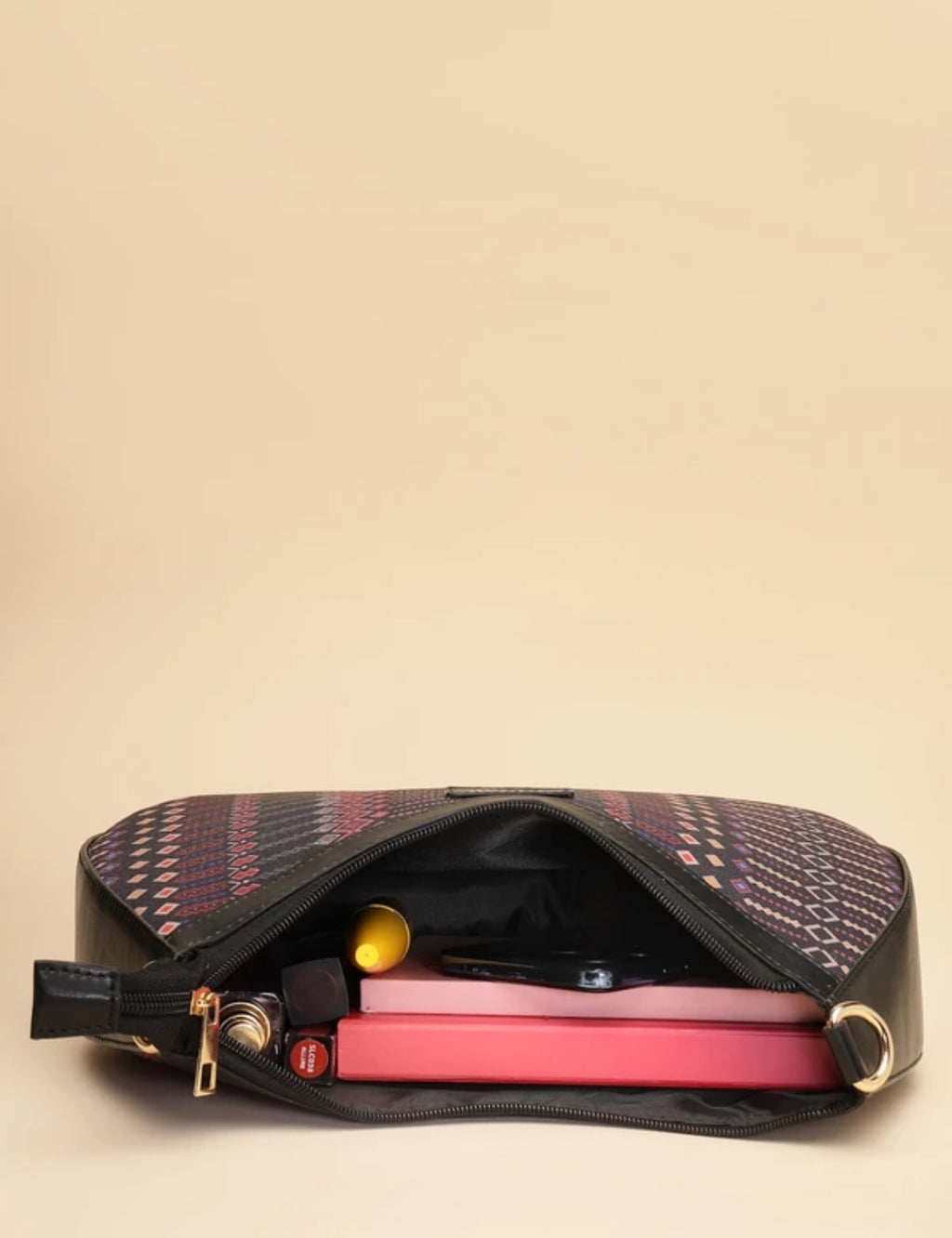 Premium Minimalist Black Sling Bag - Elegant Crossbody Handbag with Gold Chain Detail