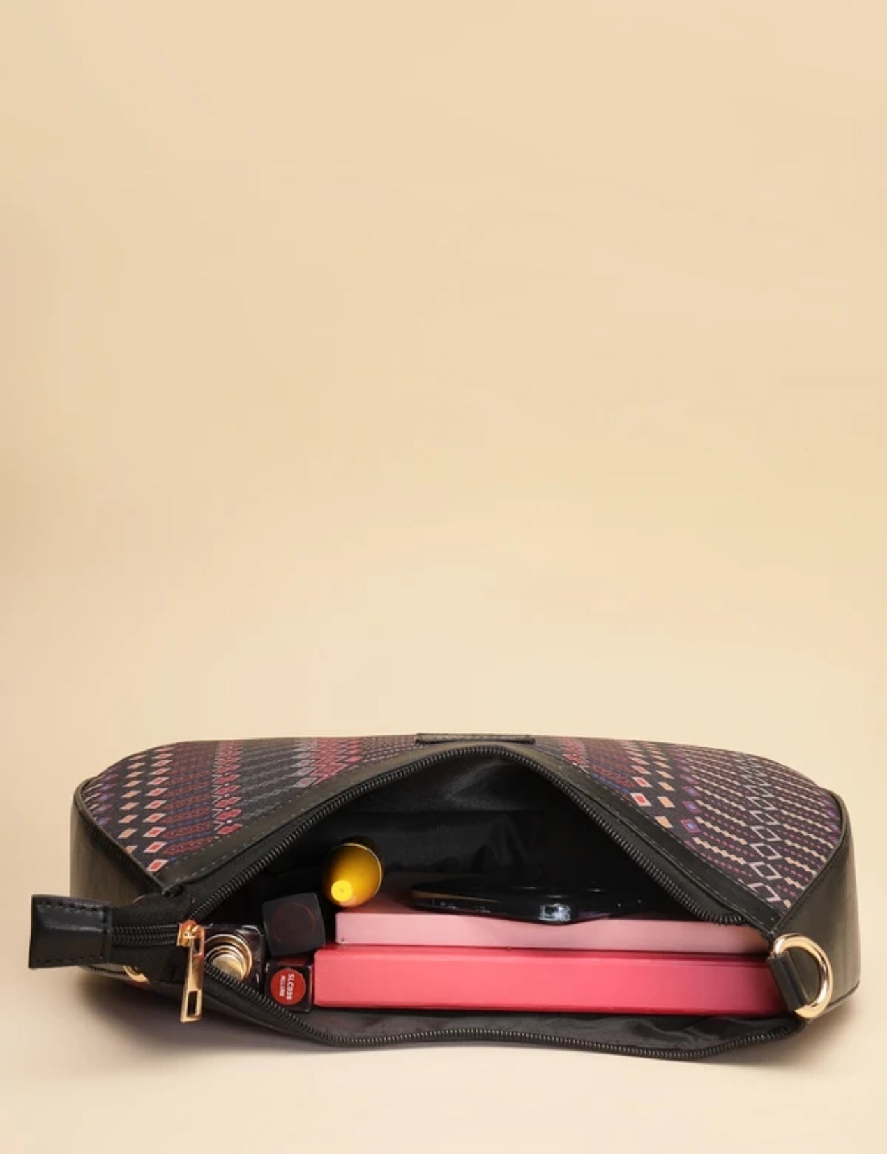 Premium Minimalist Black Sling Bag - Elegant Crossbody Handbag with Gold Chain Detail