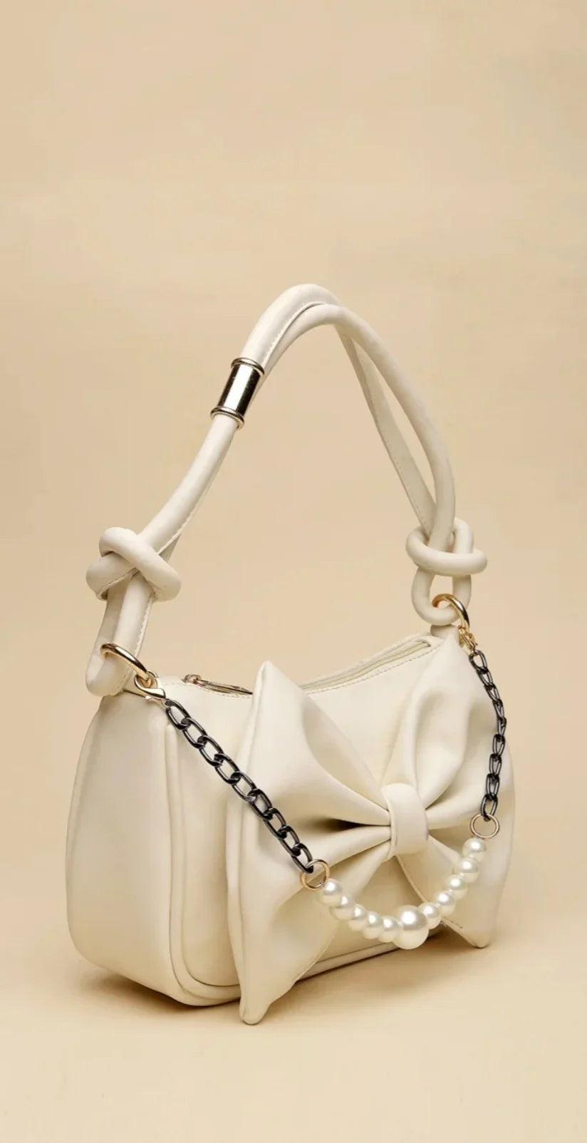 Cream Structured Hand Held Bag for Women Elegant Lightweight Handbag Stylish Daily Use Office Party Tote