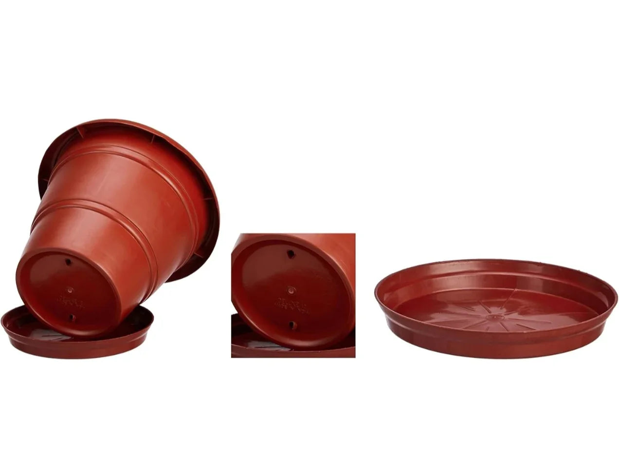 Round Plastic Plant Pot with Bottom Tray (Set of 6)  | Durable Garden Planter | Indoor Outdoor Flower Pot Leak-Proof