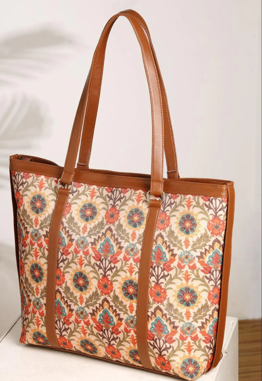 Women Ethnic Motifs Printed Structured Bag Office Handbag Stylish Work Tote for Laptop Daily Use