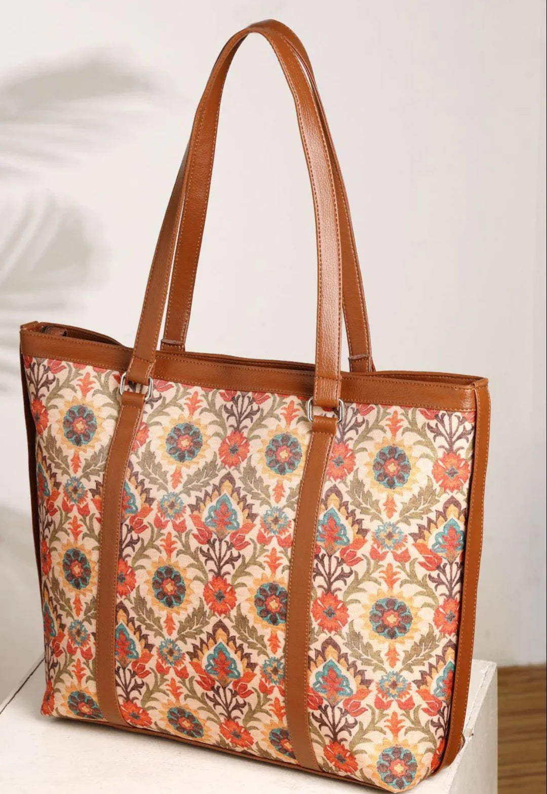 Women Ethnic Motifs Printed Structured Bag Office Handbag Stylish Work Tote for Laptop Daily Use