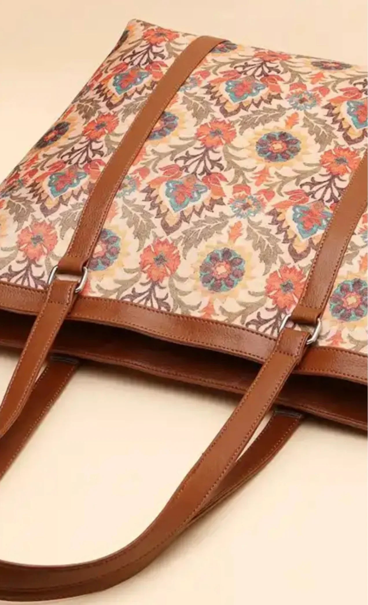 Women Ethnic Motifs Printed Structured Bag Office Handbag Stylish Work Tote for Laptop Daily Use