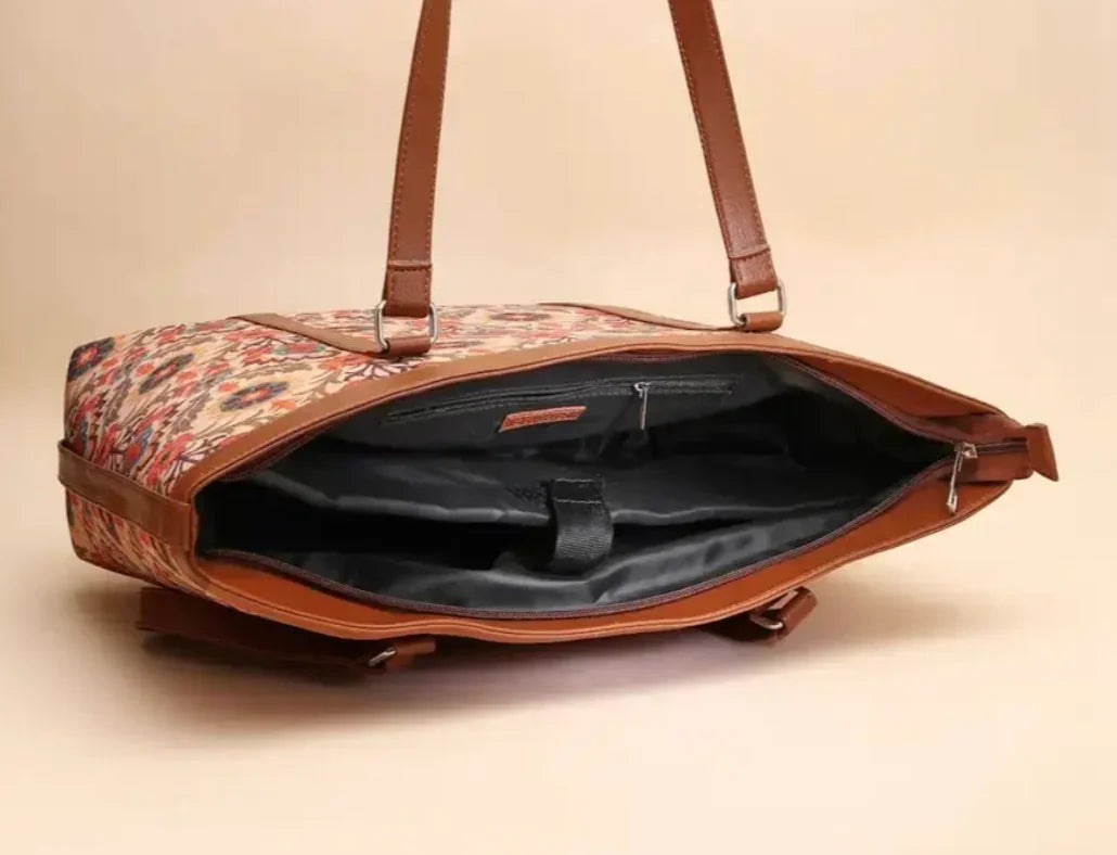 Women Ethnic Motifs Printed Structured Bag Office Handbag Stylish Work Tote for Laptop Daily Use