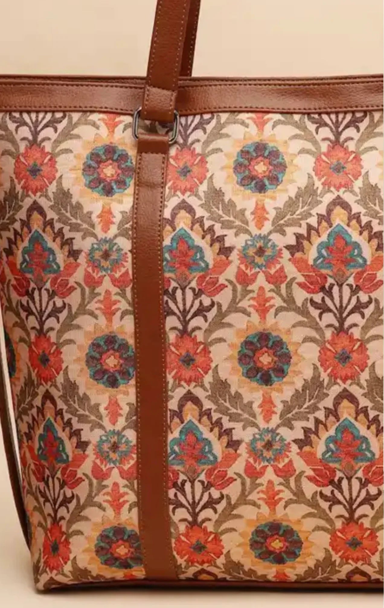 Women Ethnic Motifs Printed Structured Bag Office Handbag Stylish Work Tote for Laptop Daily Use
