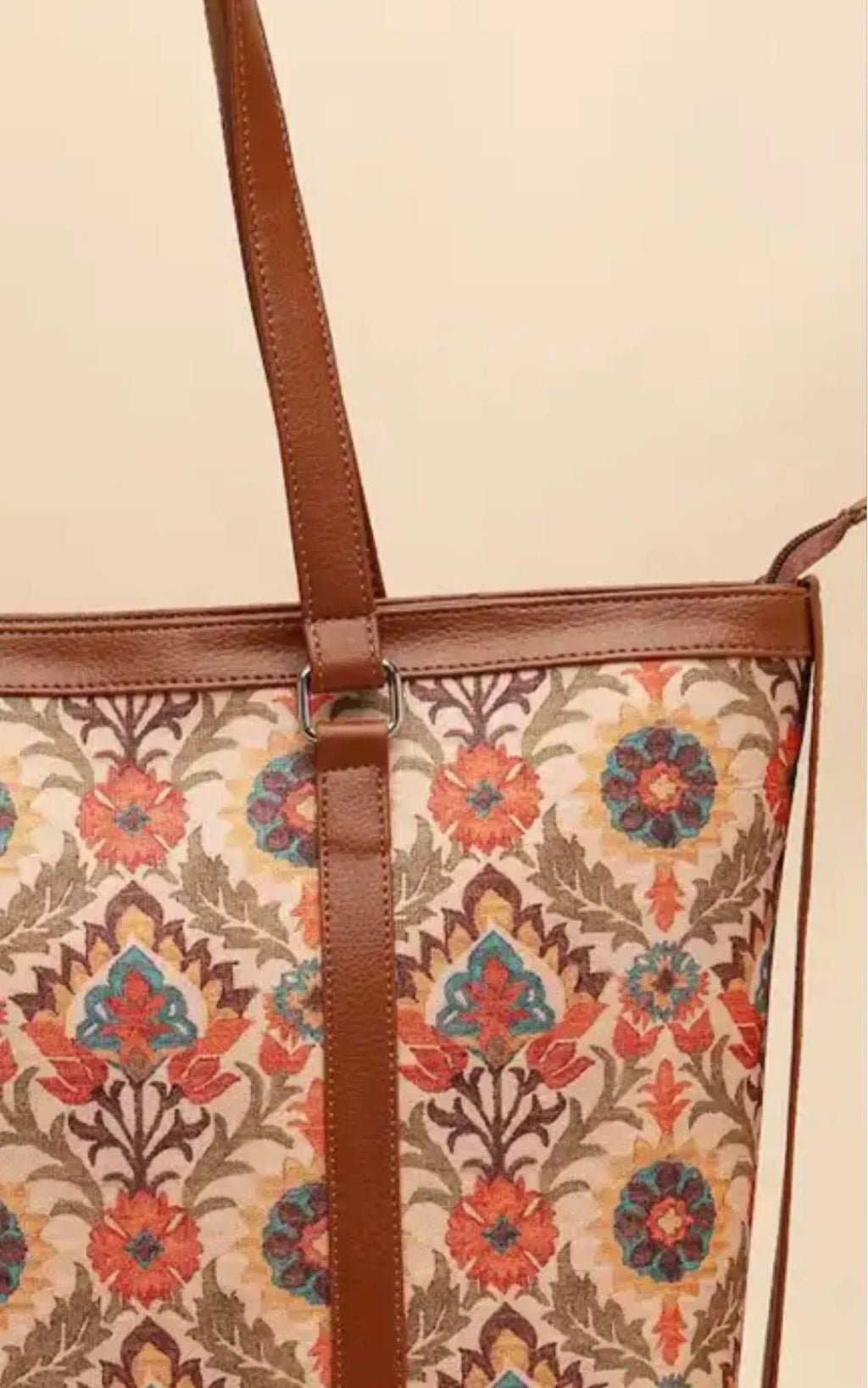 Women Ethnic Motifs Printed Structured Bag Office Handbag Stylish Work Tote for Laptop Daily Use