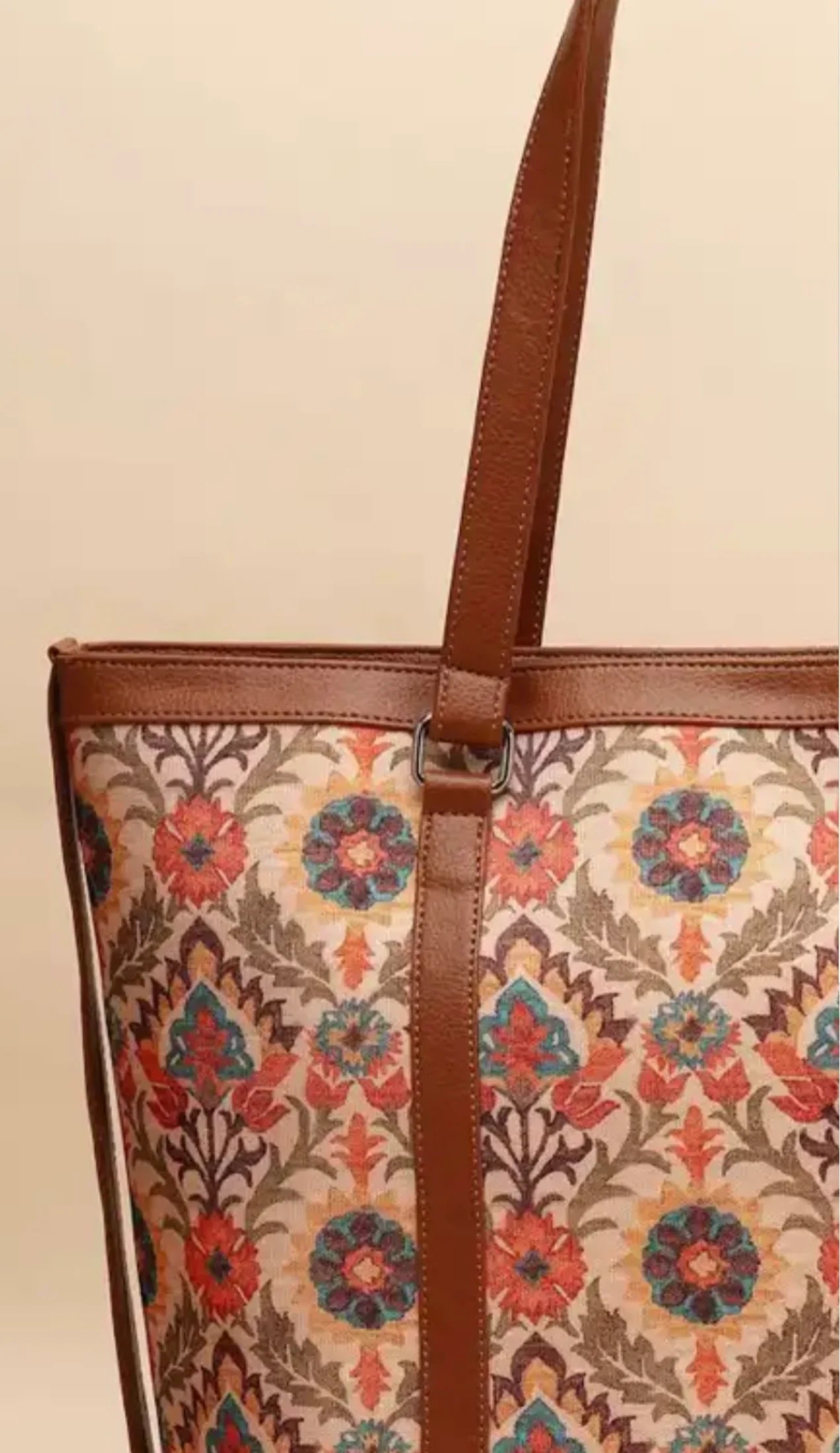 Women Ethnic Motifs Printed Structured Bag Office Handbag Stylish Work Tote for Laptop Daily Use