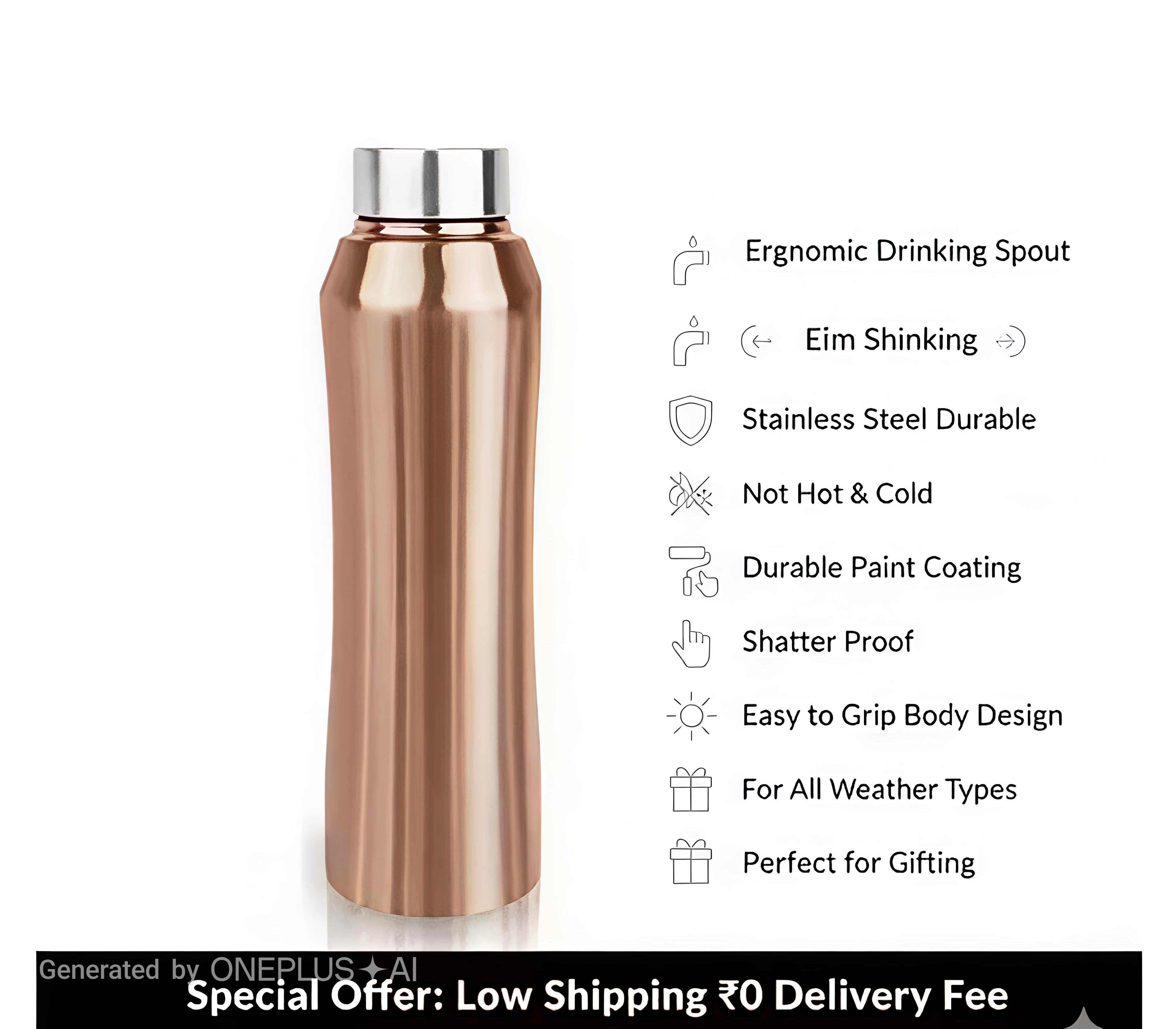 Stainless Steel Water Bottle | Metallic Finish Leakproof Bottle